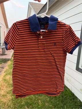 Polo by Ralph Lauren Orange & Navy Striped Kids Polo